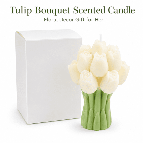 Tulip Bouquet Scented Candle, Flower Shaped Decorative Candle for Women, Floral Soy Blend Wax Candle Gift for Birthday, Bridesmaid, Mother’s Day, Wedding Favor, Home Desk Decor