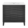 thumbnail image 3 of Cascade 36 in. Black Oak Bathroom Vanity With White, 3-Hole Ceramic Sink Top, 3 of 8