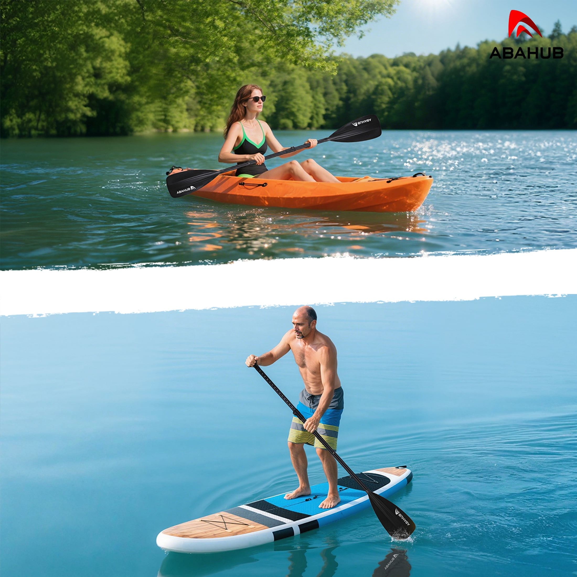 AbahubFit Paddle Oars for SUP and Kayak 2-IN-1, Adjustable Lightweight Paddle (4-Piece), Aluminum Shaft 68-84"(Black)