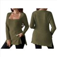 thumbnail image 3 of Camisas de Larga para Mujer, Blusas Casuales Modernas con Cuello Cuadrado, Suéteres Ligeros. Verde XL, 3 of 7