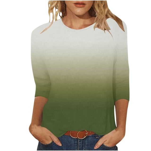 Hauts à Manches 3/4 pour Femmes Mode T-Shirt Imprimé Mi-Longueur Blouse Col Rond Hauts Décontractés T-Shirts pour Femmes Mode T-Shirts à Manches 3/4 pour Femmes