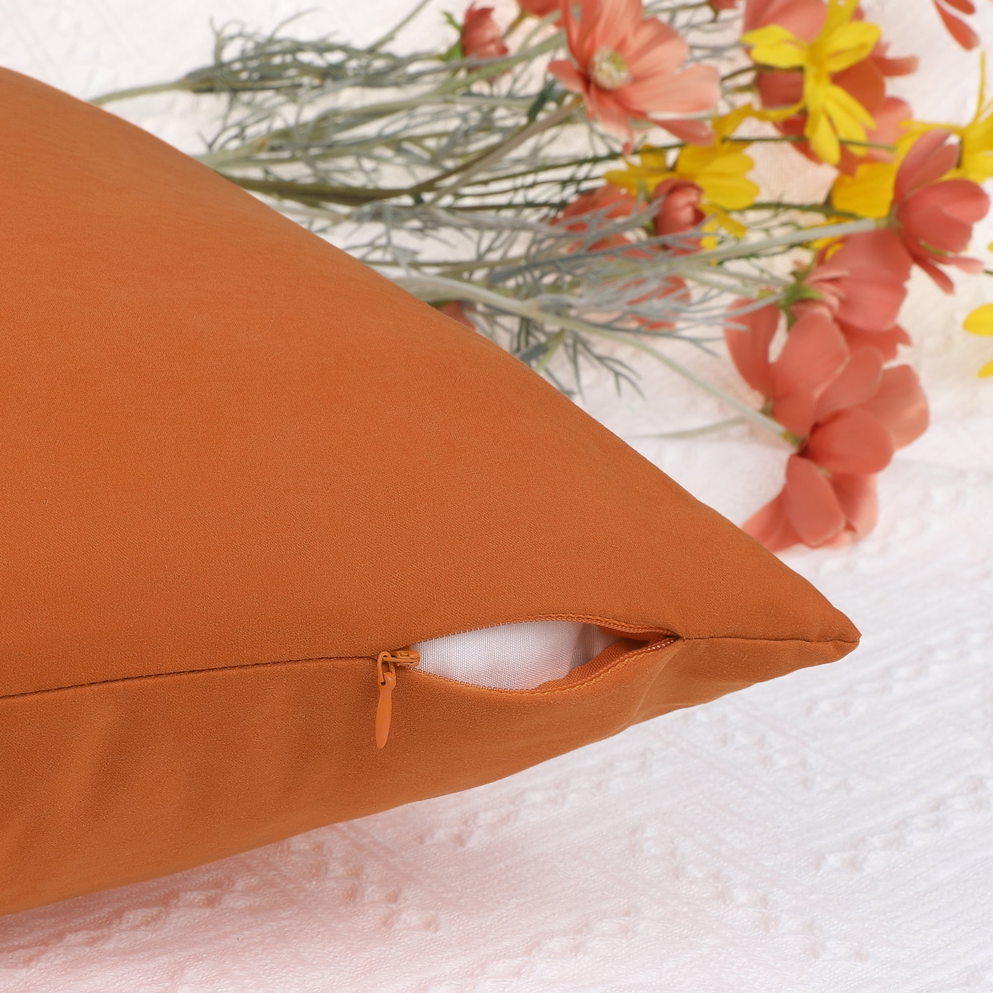 Unique Bargains 4 Pcs Solid Color Pillowcases Hidden Zipper Pillow Covers Orange 20" x 20"