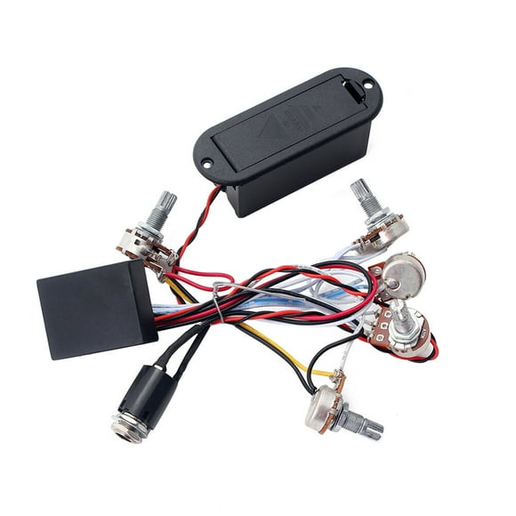 KAKOWELY Égaliseur 3 Bandes Préampli EQ Circuit Basse Guitare Contrôle de Ton Faisceau de Câblage et Pickup JP pour Active Bass Pickup GU51 (Noir), 3.23"X1.18"X1.22 Pouces