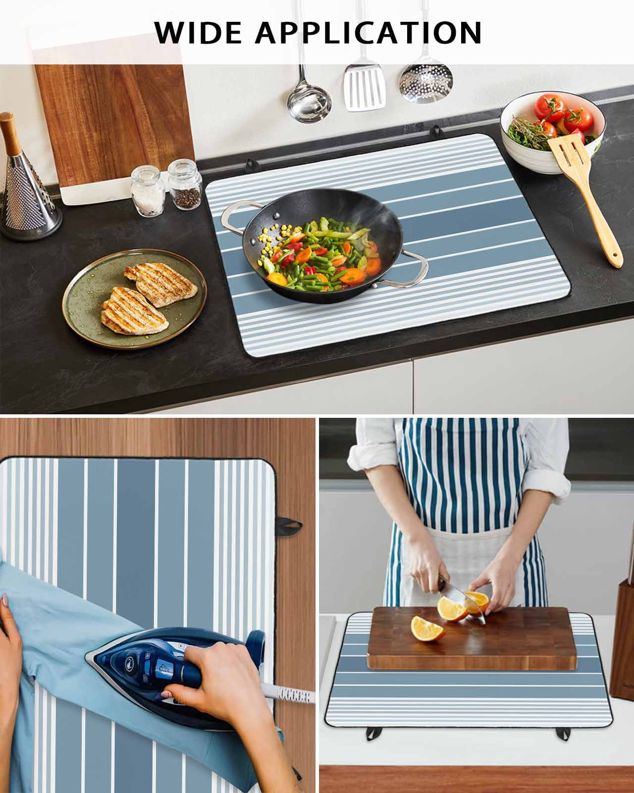 nqOlkjepod Large Induction Cooktop Protector Mat 24"x21", Blue Ombre Stripe Stove Top Covers for Electric Stove, Farmhouse Striped Gradient Decorative Stove Burner Cover Mats, Glass Top Stove Cover