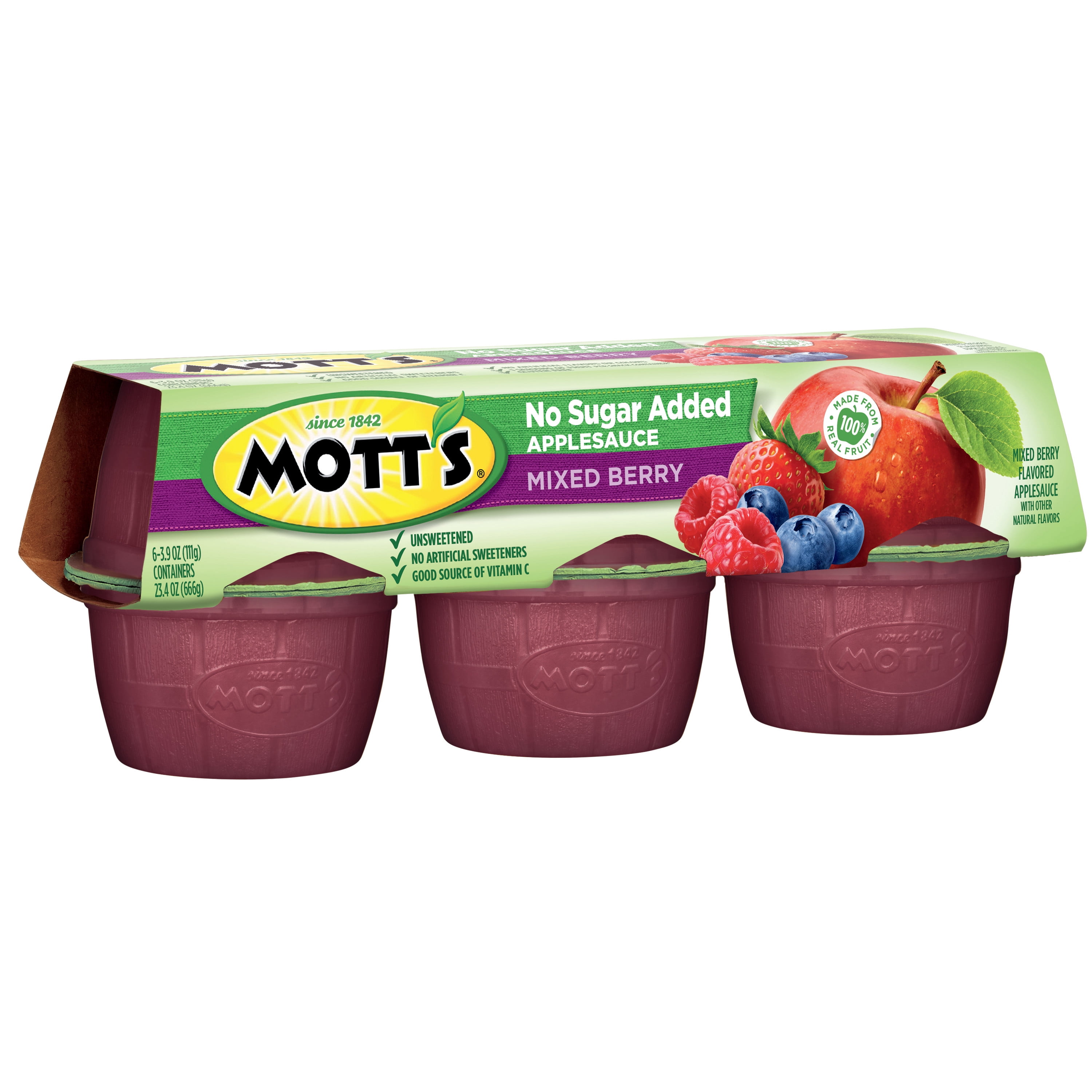 Mott's Healthy Harvest Applesauce, Country Berry, 3.9 Oz, 6 Count