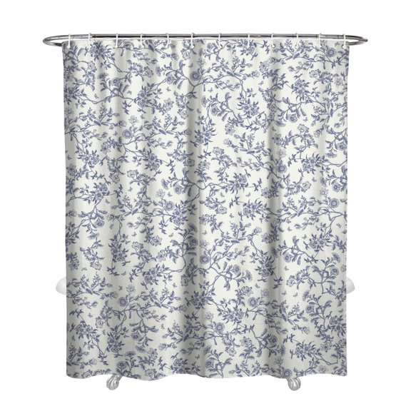 Watercolor Rose and Tropical Floral Shower Curtain – Bright Botanical Art Print, 72x84 Inches with Hooks