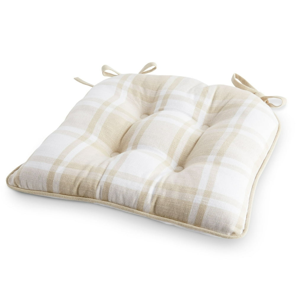 Better Homes & Gardens Plaid Chair Cushion, Beige, 16"W x 17"L