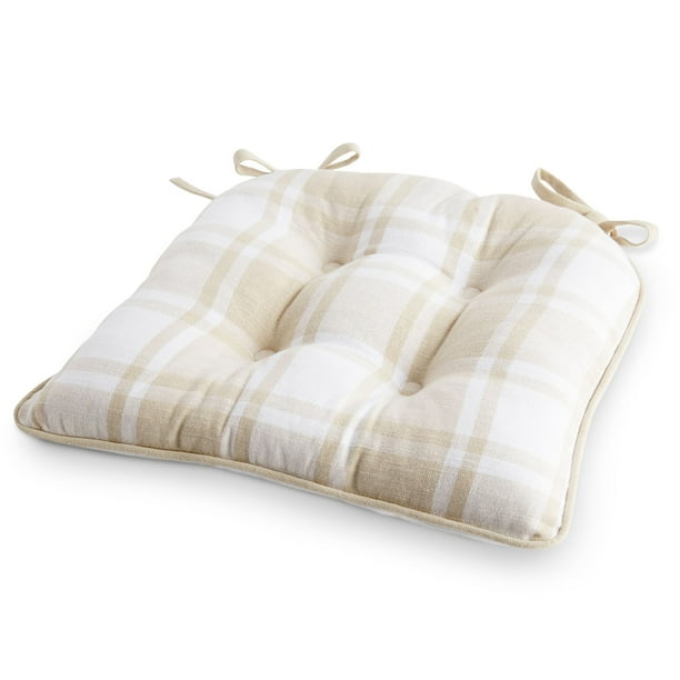 Better Homes & Gardens Plaid Chair Cushion, Beige, 16"W x 17"L
