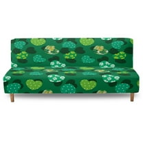 Xoenoiee Green Heart Shamrock Pattern Futon Slipcover Armless Futon Bed Cover Furniture Protector Without Armrests with Elastic Bottom, Soft Jacquard Armless Futon Cover St. Patrick's Day Decor