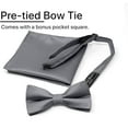 thumbnail image 3 of Laurant Bennet Mens Banded Bow Tie and Pocket Square Set | Solid Color | Pre Tied Classic Formal Bowties - Charcoal, 3 of 7