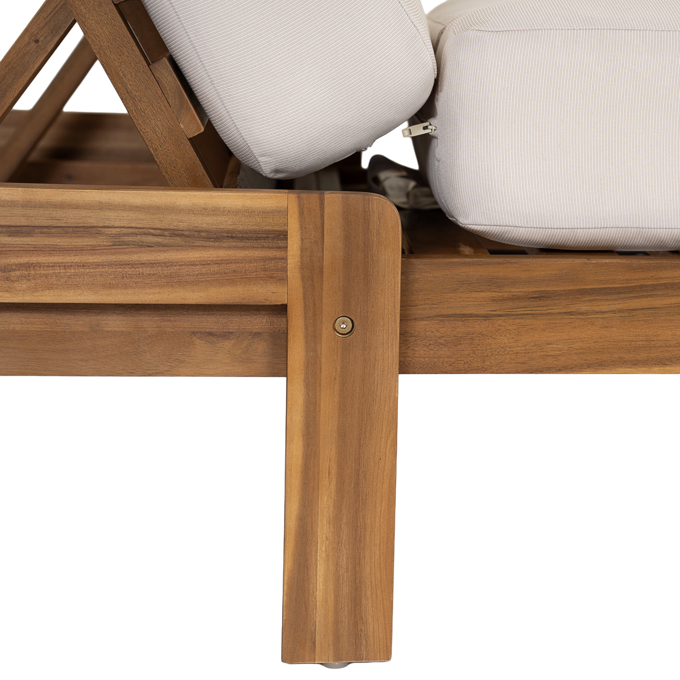 Christopher Knight Home Patio Acacia Wood Chaise Lounge with Cushion, Adjustable Backrest, Teak+Beige