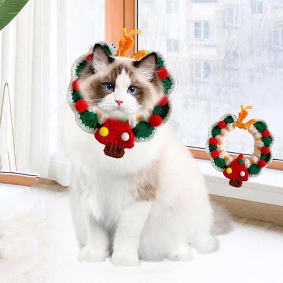 TOOYFUL Cute Cat Collar Comfortable Bib Handmade Decorative Adjustable Knitting Collar for Halloween Photo Props Birthday Theme