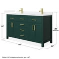thumbnail image 4 of Beckett 60" Green Double Vanity & White Quartz Top (1-Hole) & Gold Trim, 4 of 5