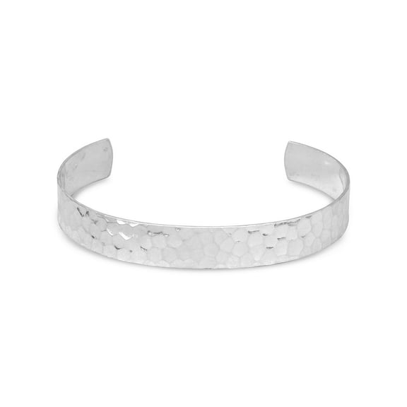 Sterling Silver 9.5mm Hammered Cuff 7 Inch In Length Bracelet