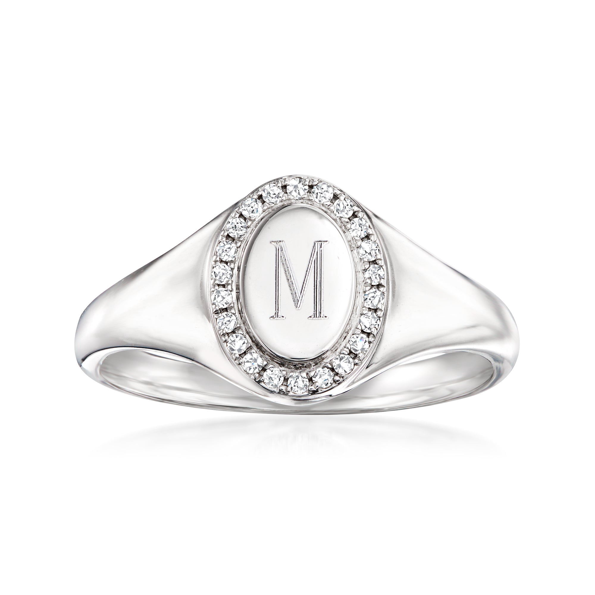 Pure Collection by Ross-Simons 0.10 ct. t.w. Diamond Personalized Oval Signet Ring in Sterling Silver, Women's, Adult