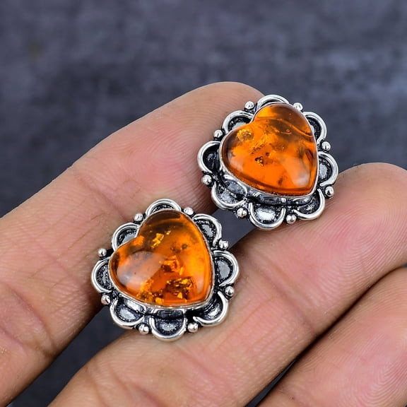 Baltic Amber Gemstone Handmade 925 Sterling Silver Cufflinks