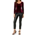 thumbnail image 2 of INSPIRE CHIC Women's Blouse Elegant Velvet Sweetheart Neck Long Sleeve Peplum Top XS Burgundy, 2 of 7