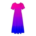 thumbnail image 7 of Penkiiy Women's Summer Casual Short Sleeve Crewneck Dress Casual Flowy Tiered Maxi Beach Dress With Pockets Gradient Print Dress S Multicolor, 7 of 7