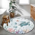 thumbnail image 3 of Round Rug 3.3Ft Washable Non-Slip, Teal Turtle Coastal Circle Area Rugs for Living Room Bedroom, Octopus Coral Summer Beach Starfish Indoor Floor Mats Carpet Runner for Home Decor Aesthetic, 3 of 8