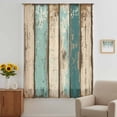 thumbnail image 3 of Farmhouse Teal Brown Sheer Curtains 45 Inches Long, Vintage Retro Ombre Wooden Light Filering Curtains, Breathable Simi Curtain Privacy Drapes for Kitchen Bathroom Lightweight Small Window Treatment, 3 of 9