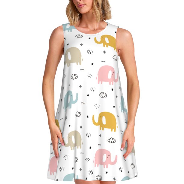 Balery Little Elephant Vestidos de verano para mujer con estampado: vestido holgado sin mangas, vestido playero informal y cómodo para días calurosos.