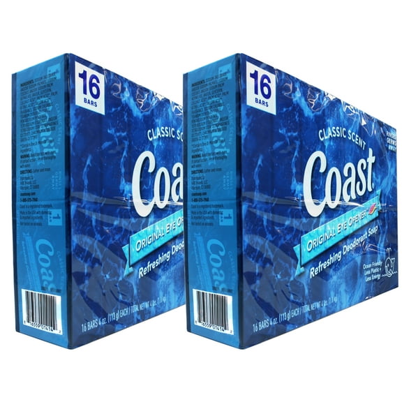 2 Pack - Coast Refreshing Deodorant Soap - Bar Soap with Thick Rich Lather - Clean Rinsing Formula for Fresh, Non-Dry Skin - Classic Scent - 16 x 4 oz