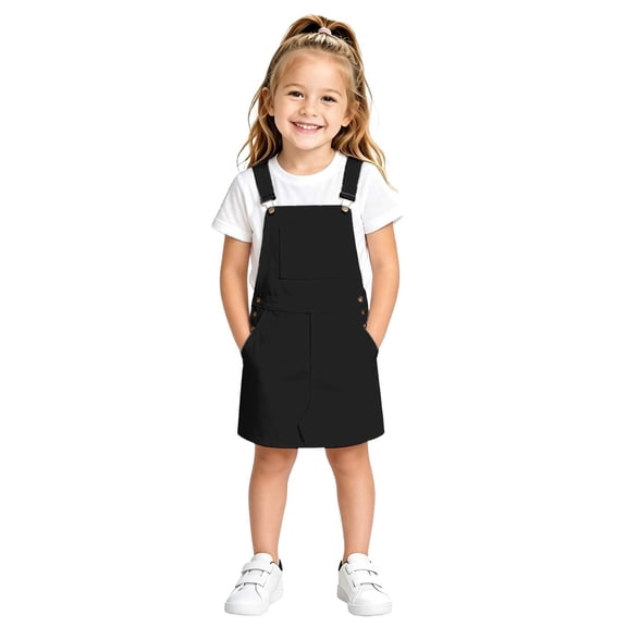 VBEWZET Adjustable Shoulder Strap Pinafore Skirts for Little Girls, Color Loose Casual Play Overall Dress Black 10-11 Years