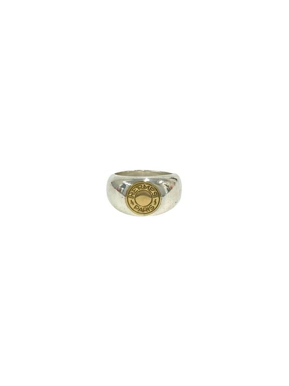Pre-Owned HERMES Hermes Sellier Ring, Sterling Silver 925, 18K Gold, Men's Accessory, Silver,...
