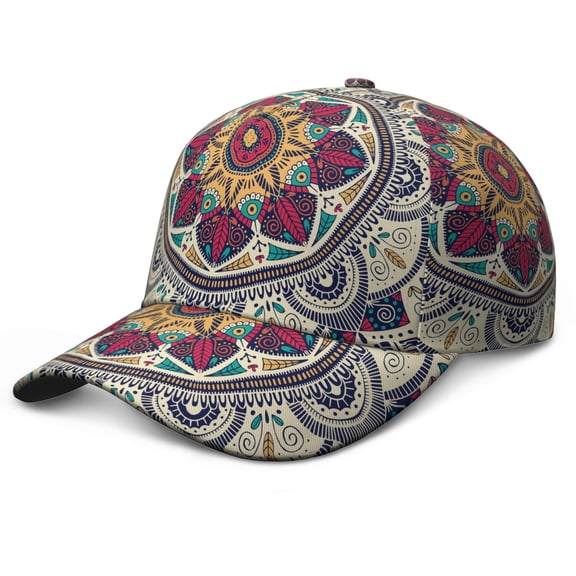 Cultural Exotic Baseball Cap – Boho Tribal Dad Hat Featuring Mandala Geometric Pattern, Traditional Spiritual Design, Adjustable and Lightweight