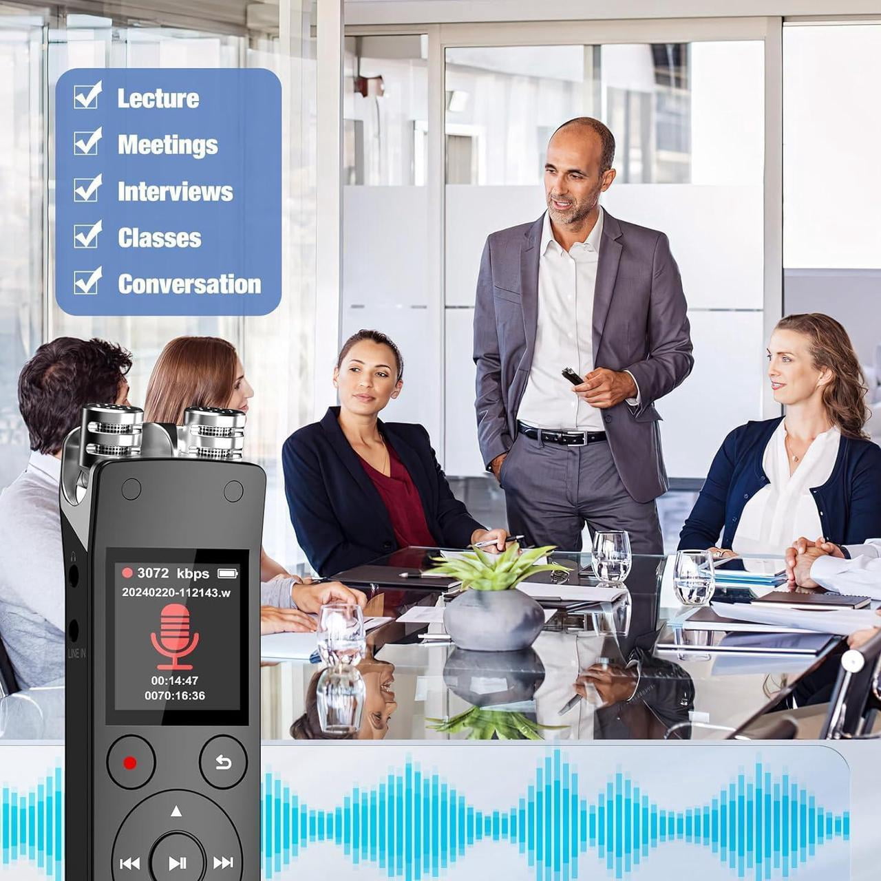 128GB Voice Recorder, Digital Voice Activated Recorder with Playback, 3072kbps Audio Recorder Dictaphone for Meetings Interviews, HD Recording, Variable Speed, A-B Repeat, Large Screen