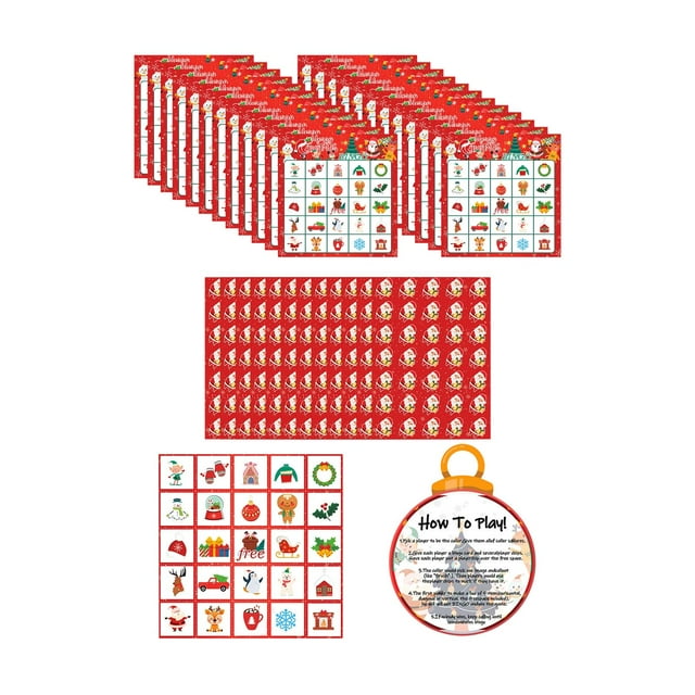 Elodie Ensemble de Jeux de Cartes de Bingo de Noël Jeux de Noël avec Autocollants de Récompense