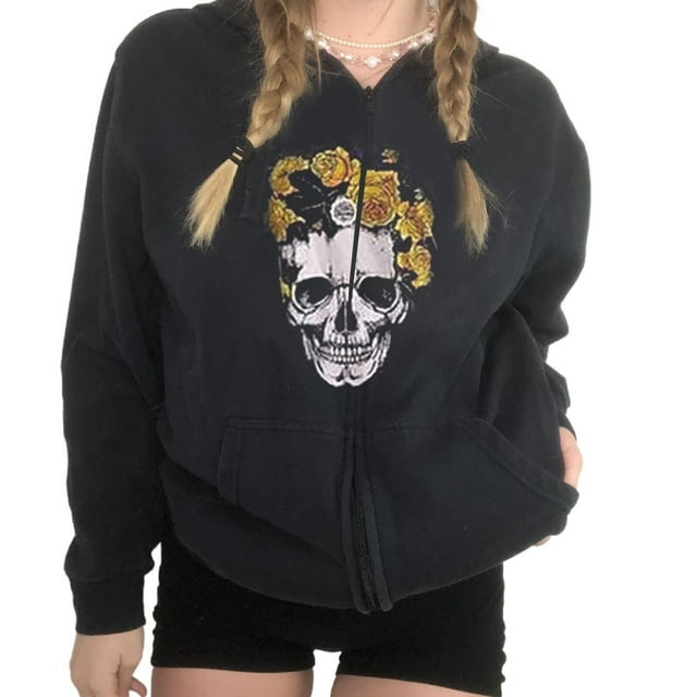 xiaxaixu Sweat à Capuche pour Femmes Imprimé Crâne/squelette avec Fermeture Éclair