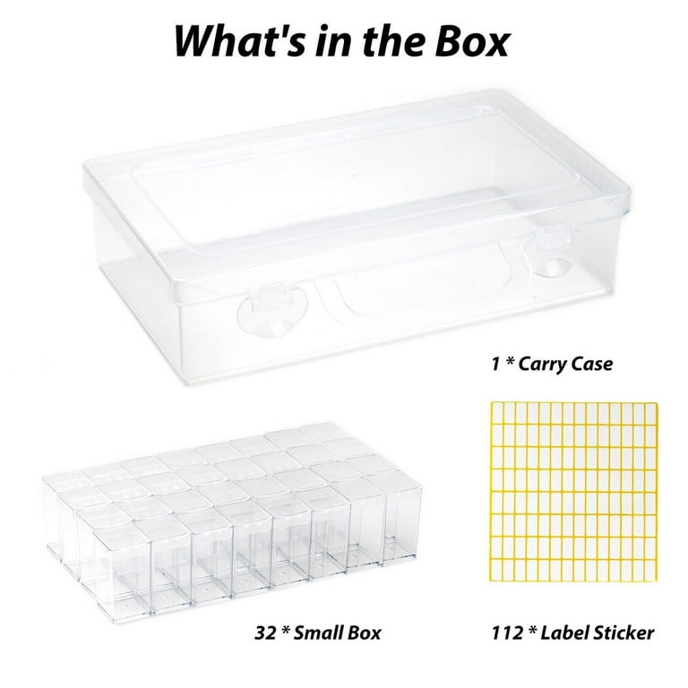 32 Grids Seed Storage Box, Clear Plastic Seed Organizer with Label Stickers, Seed Container for Flowers, Vegetables, and Fruits, Diamond Art Tool
