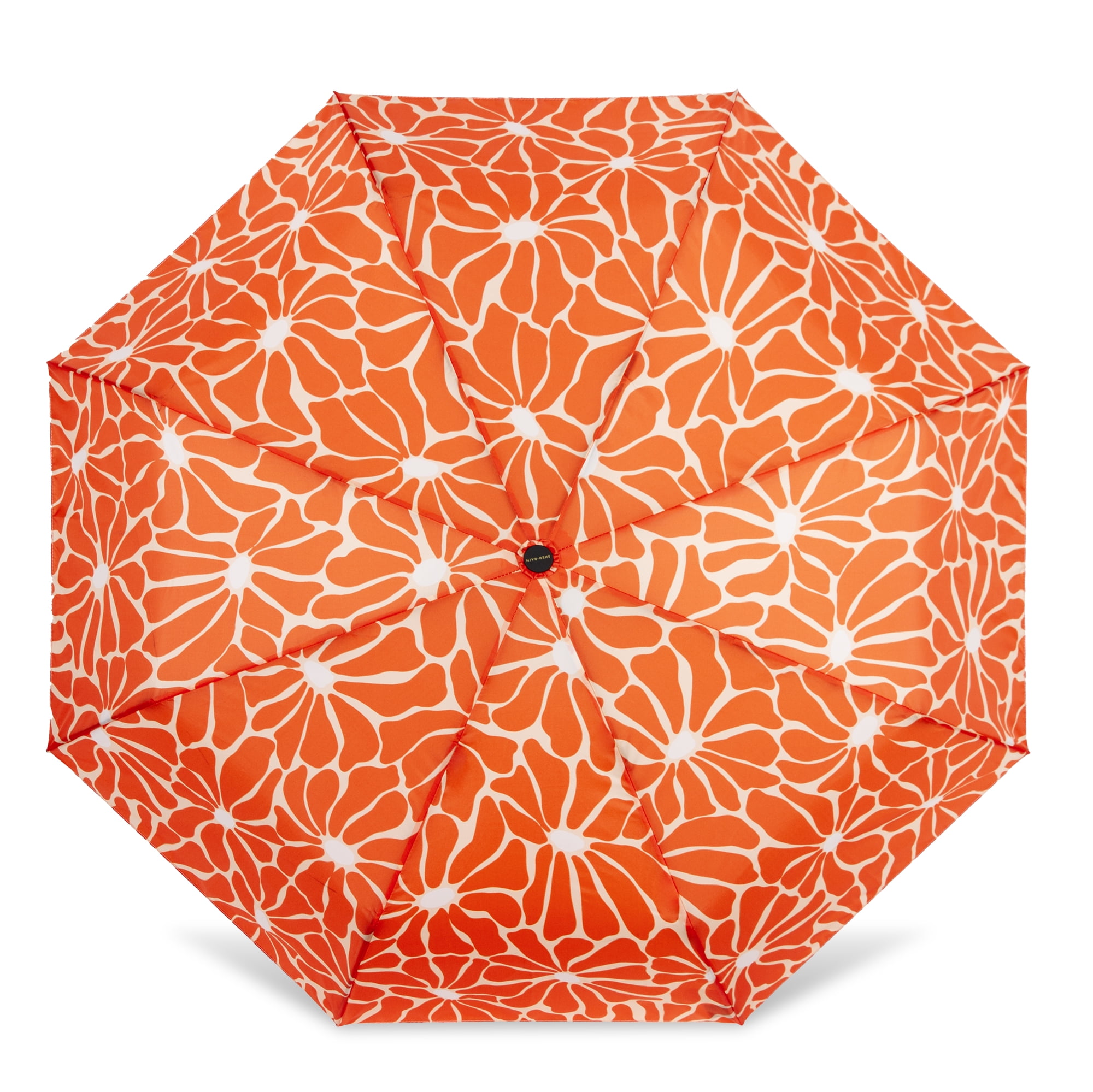 Canopi by ShedRain Sun+Rain Auto Open Auto Close 43" UPF 50+ Printed Rain Umbrella - Orange Floral