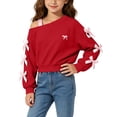 thumbnail image 4 of BLVB Girls off the Shoulder Sweatshirt Cute Long Sleeve Crop Pullover Tops Bowknot Fall Fashion Clothes for Teen Girls(Red,11-12 Years), 4 of 6