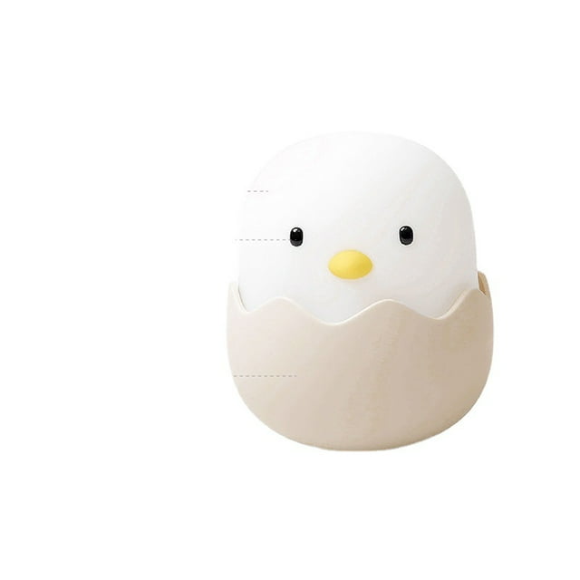 Luz de noche LED para niños, luz de noche para bebés, luz de noche de pollo con cáscara de huevo, luz de noche de silicona recargable por USB con control táctil, luz blanca