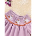 thumbnail image 5 of Zehjuhan Baby Girl's Adorable Party Dress with Pumpkin Embroidery & Bow Ruffle Sleeve Holiday Outfit Purple，3-6M, 5 of 10
