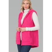 PacificPlex Womens Solid Soft and Cozy Sherpa Zip Front Hoodie Vest Faux Shearling with Pockets (2X, Hot-Pink), 2X, Hot-Pink
