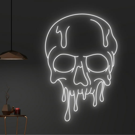 Handmadetneonsign Custom Dripping Skull Neon Sign, Melting Skull Head Neon Light, Halloween Skull
