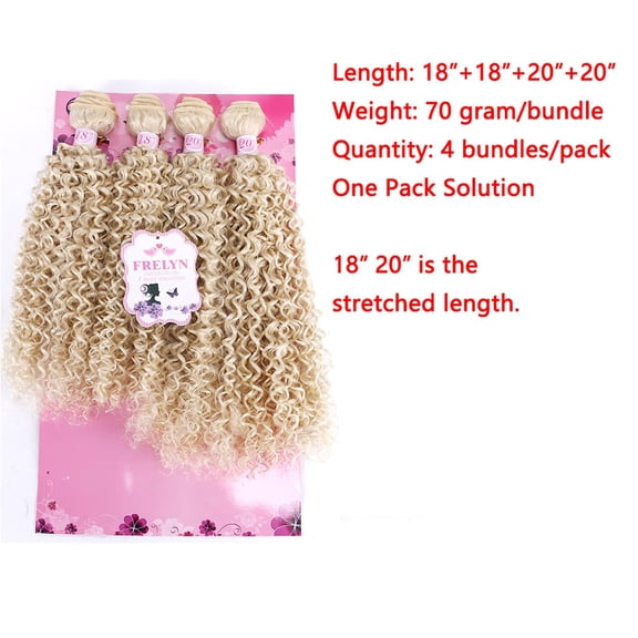 WEIF-Kinky Curly Synthetic Hair Weave 4 Bundles 18 18 20 20 Inches 4 Pieces/Pack Blonde Color 613# Quick Weave Sew in Extension Very Soft Heat Resistant Natural Look