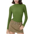 thumbnail image 2 of Women's Ribbed Knit Long Sleeve Mock Neck Slim Fit Thermal Base Layer Top Stretchy Lightweight Sweater Shirt for Fall Winter Army Green L, 2 of 8