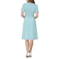 thumbnail image 3 of INSPIRE CHIC Women's A Line Dress Short Sleeve Asymmetrical Neck Elegant Business Work Dresses with Belted S Light Blue, 3 of 5