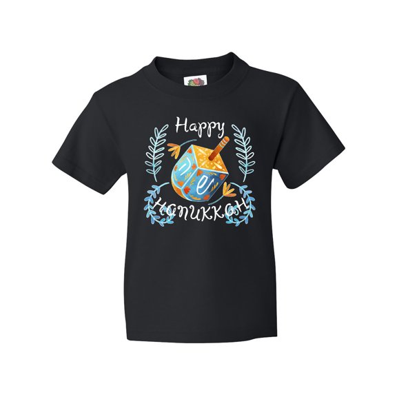 Inktastic Happy Hanukkah Dreidel and Laurels Youth T-Shirt