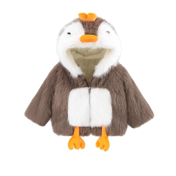 lnmuld Kids Penguin Animal Hooded Jacket Full Zip Soft Fuzzy Plush Costume Coat for Dress Up Khaki,5-6 Years