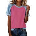 thumbnail image 2 of Sentmoon Chemise en Jean Femmes Blouses d'Été Manches Courtes Col Rond Patchwork Coupe Régulière avec Imprimé Chemises Extensibles pour Femmes Tendance pour l'Été et Temps Chaud P-2TG, 2 of 6