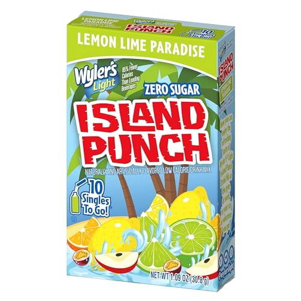 Wylerâ€™s Light Island Punch Singles To Go, Lemon Lime Paradise, 10-Count per Box (12 Pack) â€“ Low Calorie Powdered Drink Mixes, Caffeine Free, Gluten Free, and Zero Sugar, 120 Total Powder