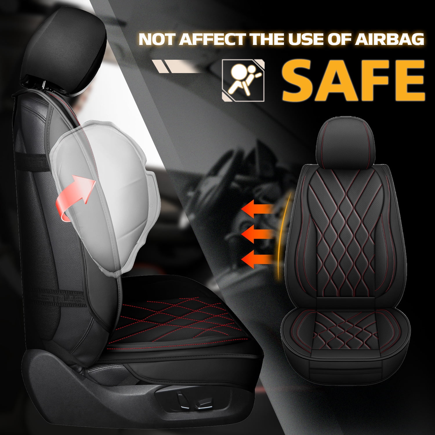 LINGVIDO Premium Leather 2 Seats Car Seat Cover For SUV Sedan Universal Fit Seat Cushion Durable Breathable Black Red Seat Covers for Car