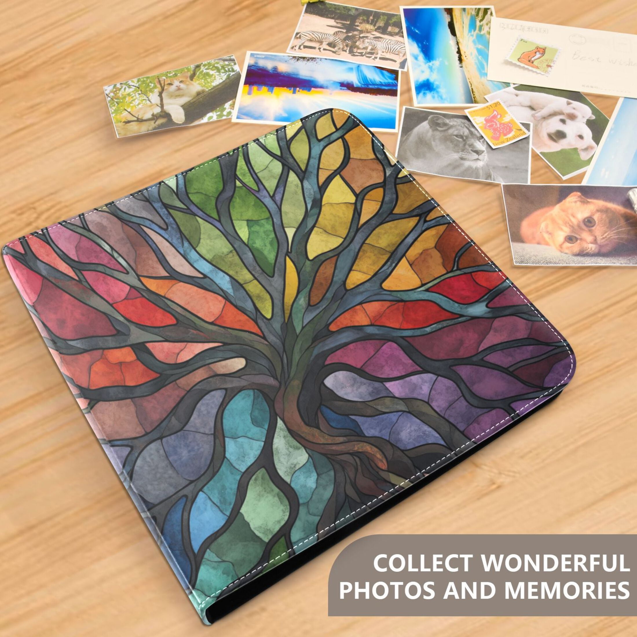 Photo Album Leather Photo Album 11.8x11.2x1.5 Inch Bookshelf Photo Album Scrapbooking Refills Scrapbook Photo Album Colorful Tree Branches