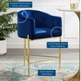 thumbnail image 5 of Tufted Counter Stool Chair, Set of 2, Velvet, Metal Steel, Blue Navy, Modern Contemporary Urban Design, Bar Pub Cafe Bistro Hotel Restaurant Hospitality, 5 of 9