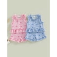 thumbnail image 3 of AceBaby Toddler Baby Girl Summer Outfits Sleeveless Bow Stripes Print Ruffle Tops and Shorts Set,Size 6M-4T, 3 of 9